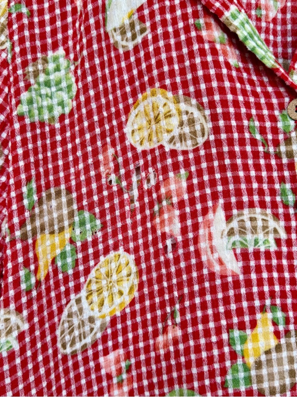 Vintage Red Gingham Fruit Print Button Up Top Size L/XL USA - Picture 3 of 8